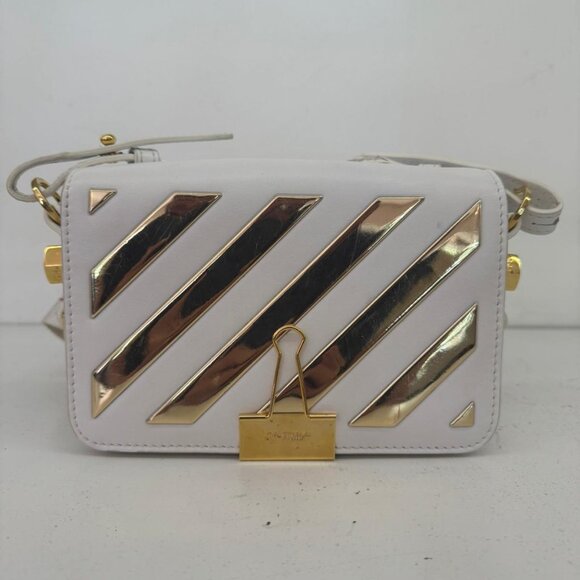 Off-White Metallic-Diagonal Leather Flap Bag - Picture 1 of 16